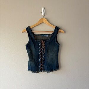 vintage y2k jus the girls denim lace up tank top